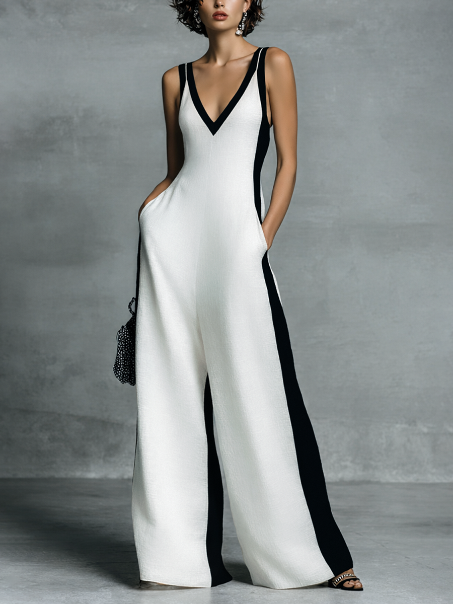 Celine | Black &amp; White Color-Block Wide-Leg Jumpsuit