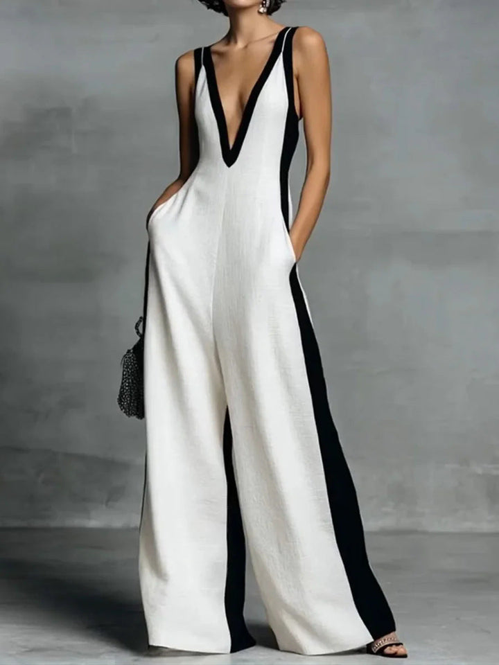 Celine | Black &amp; White Color-Block Wide-Leg Jumpsuit