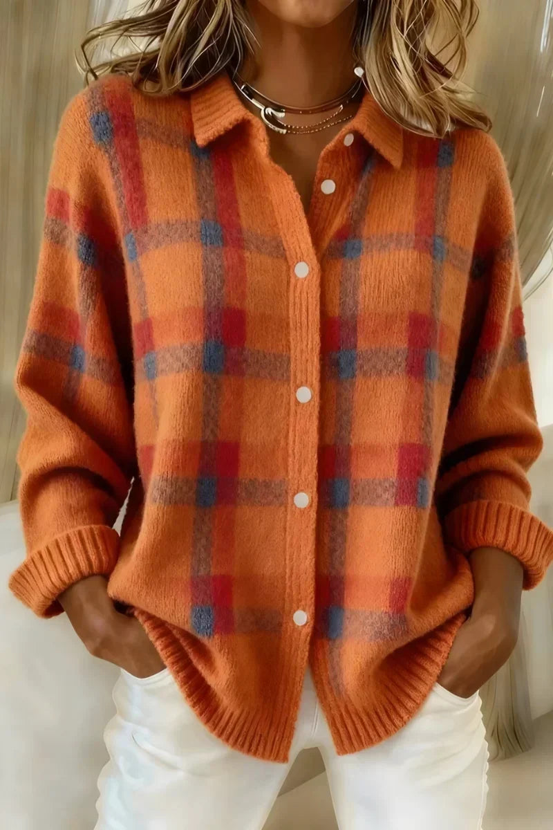 Joanne | Button-Front Checked Cardigan
