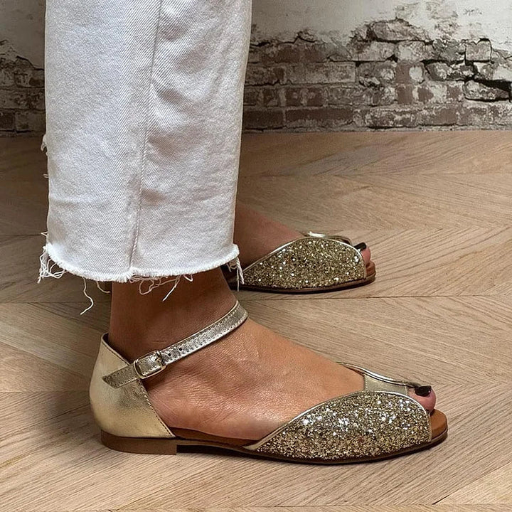 Flat Sandal With Ankle Strap - Gold