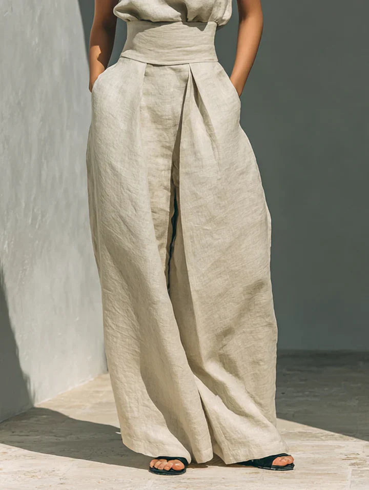 Flor™ | Minimalist Sleeveless Blouse and Wide-Leg Pants Cotton-Linen Set for Women