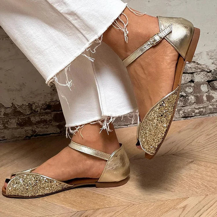 Flat Sandal With Ankle Strap - Gold