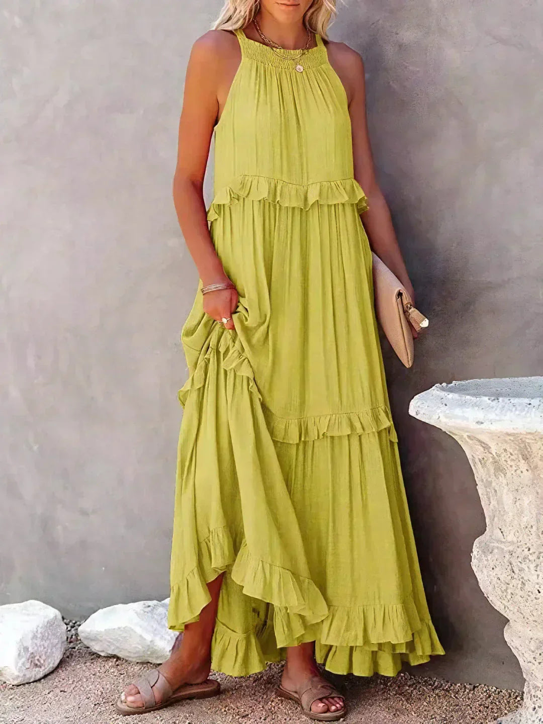 Ilona - Halterneck Dress With Ruffles and Maxi Pockets