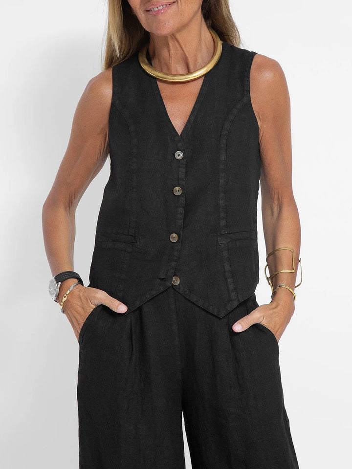 Aira™ - Buttoned Vest &amp; Wide-Leg Trousers Set