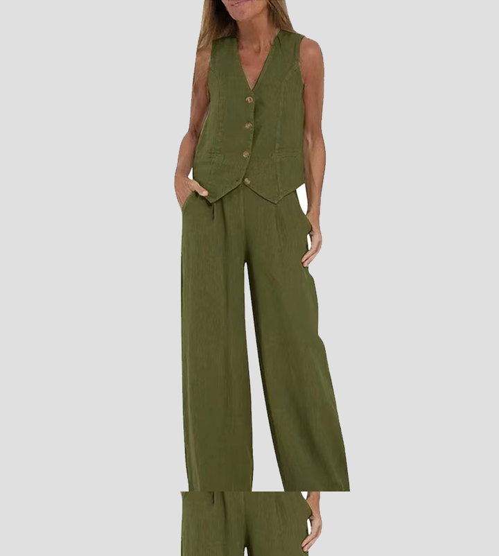 Aira™ - Buttoned Vest &amp; Wide-Leg Trousers Set