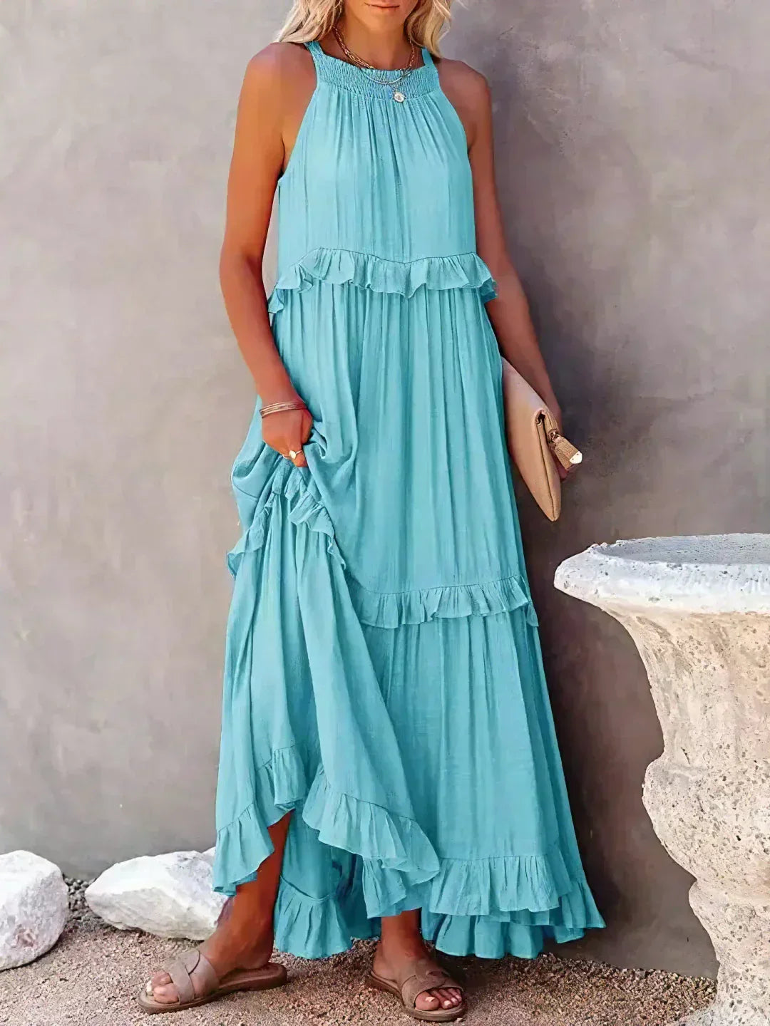 Ilona - Halterneck Dress With Ruffles and Maxi Pockets