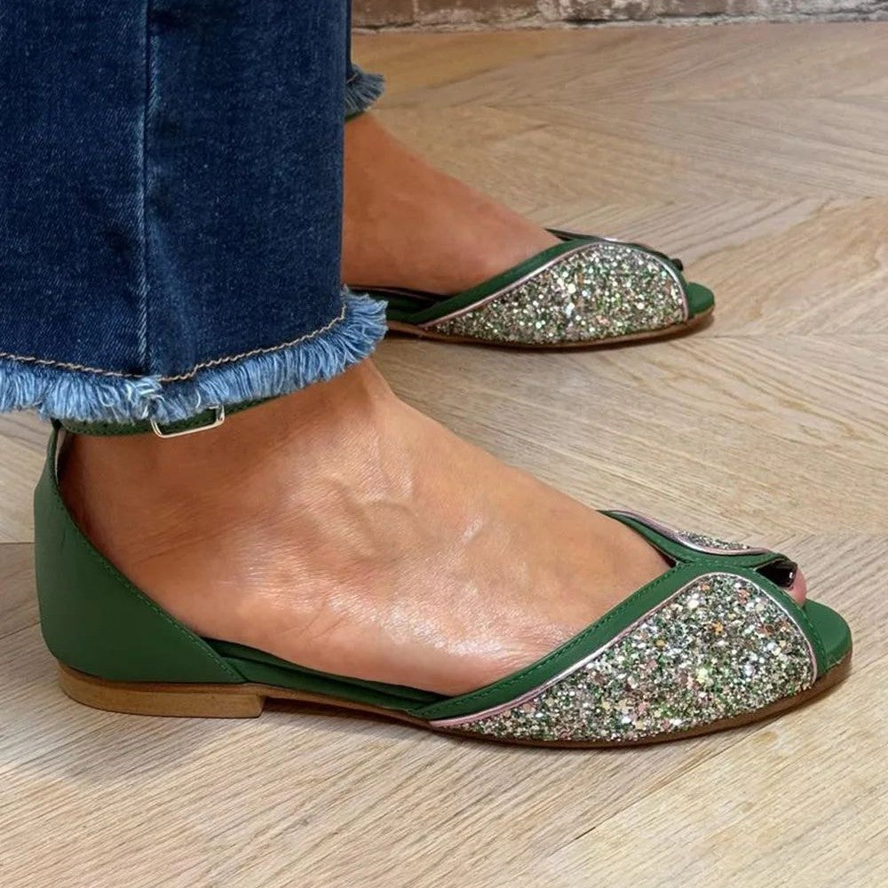 Flat Sandal With Ankle Strap - Green