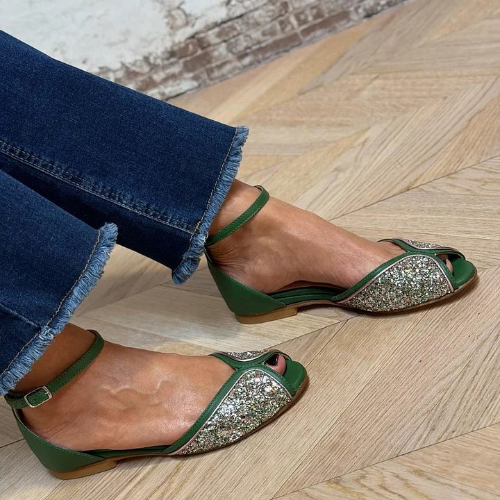 Flat Sandal With Ankle Strap - Green