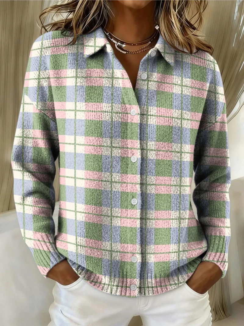 Irene | Pastel Check Button Cardigan