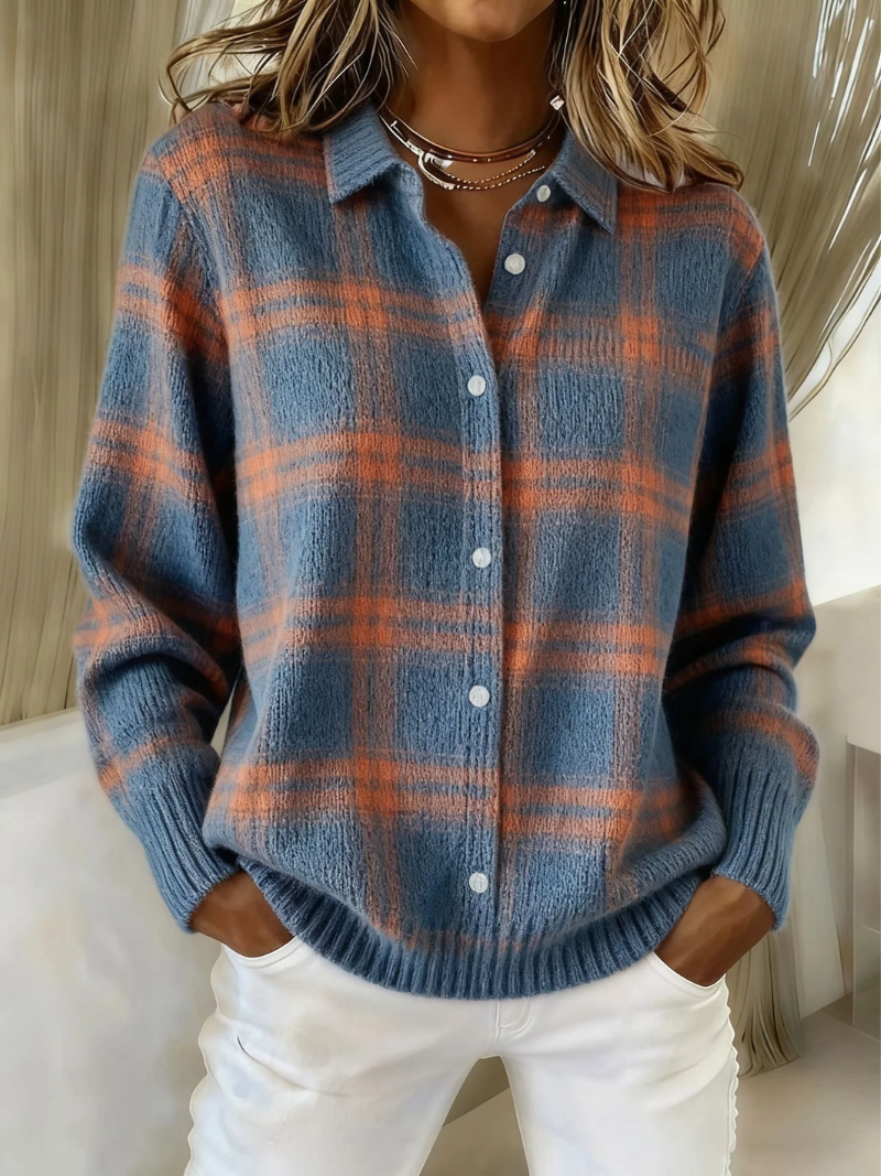 Sharon | Warm Blue Checked Cardigan