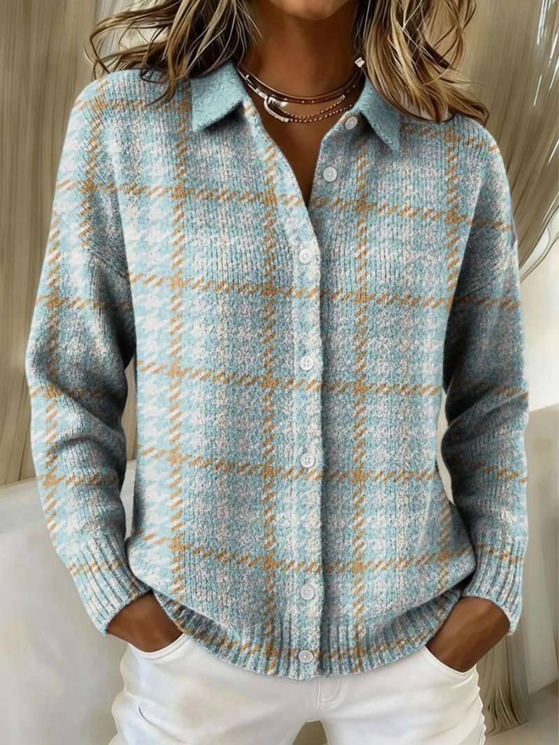 Belinda | Blue Checked Button Cardigan