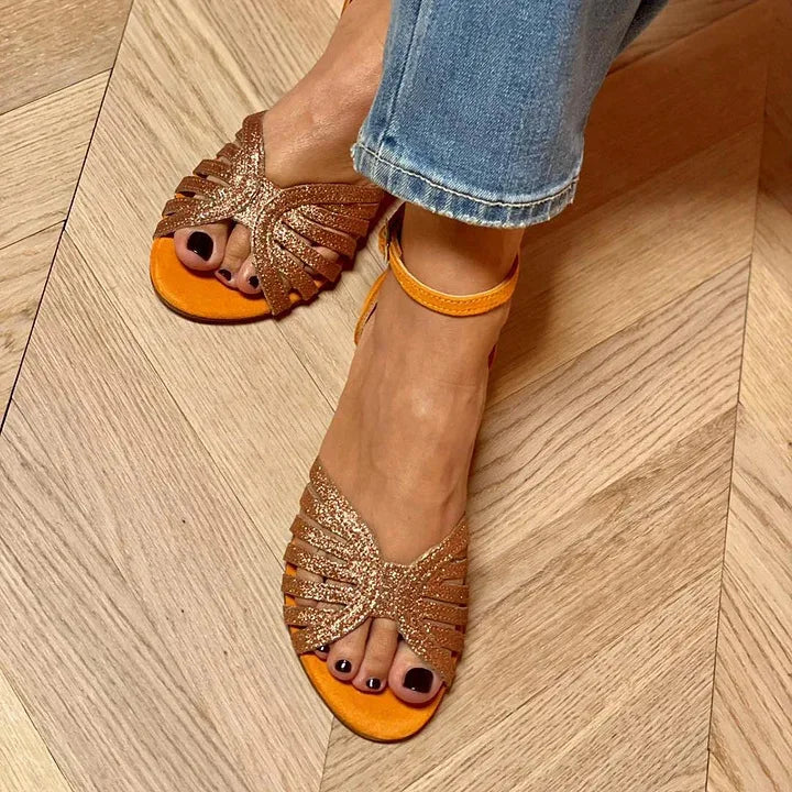 Flat Sandal With Ankle Strap - Orange