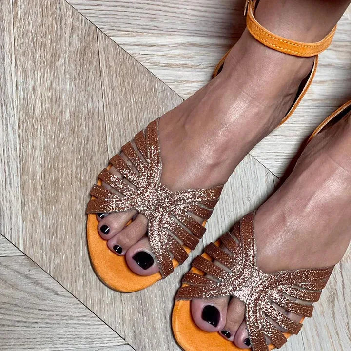 Flat Sandal With Ankle Strap - Orange