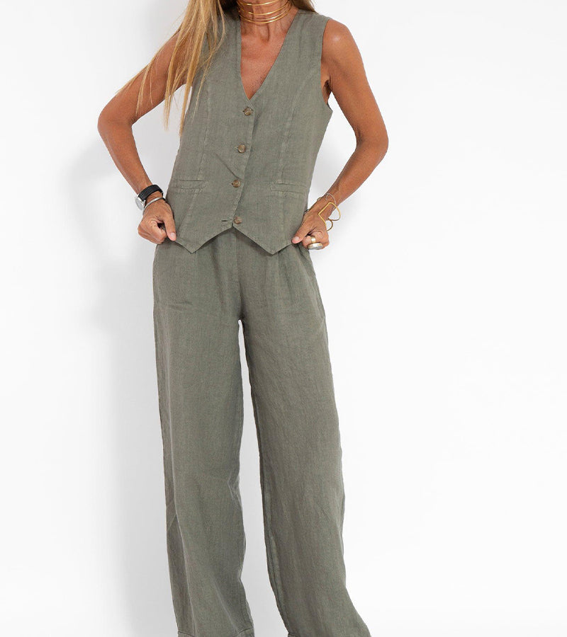 Aira™ - Buttoned Vest &amp; Wide-Leg Trousers Set