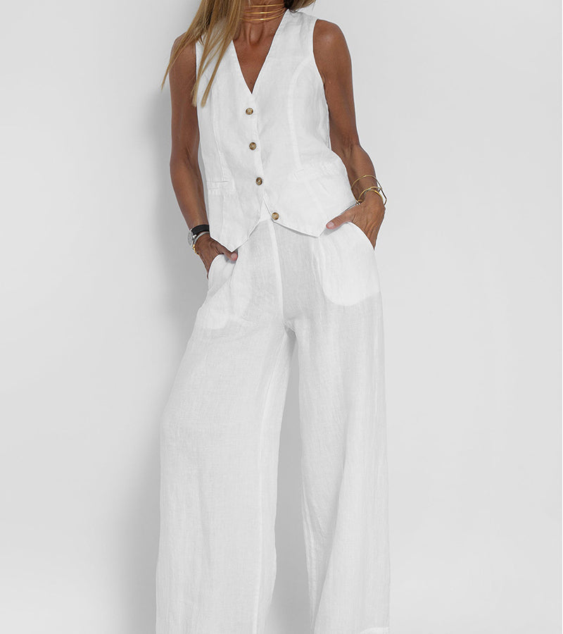 Aira™ - Buttoned Vest &amp; Wide-Leg Trousers Set