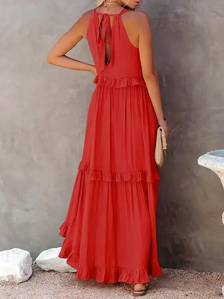 Ilona - Halterneck Dress With Ruffles and Maxi Pockets