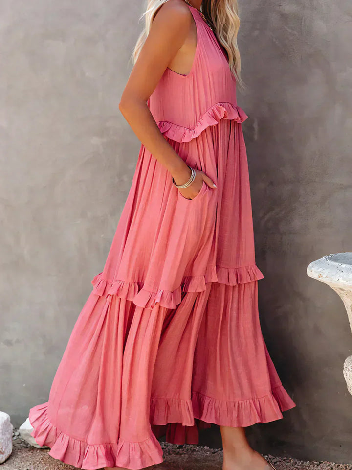 Ilona - Halterneck Dress With Ruffles and Maxi Pockets