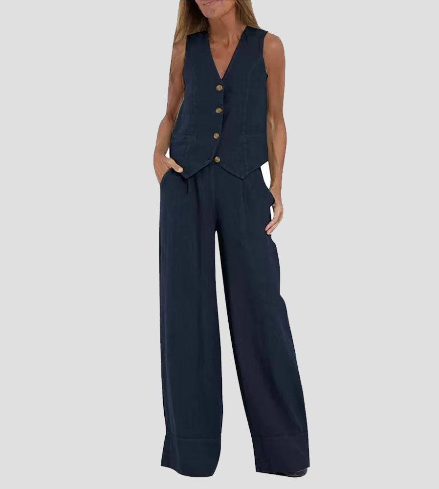Aira™ - Buttoned Vest &amp; Wide-Leg Trousers Set