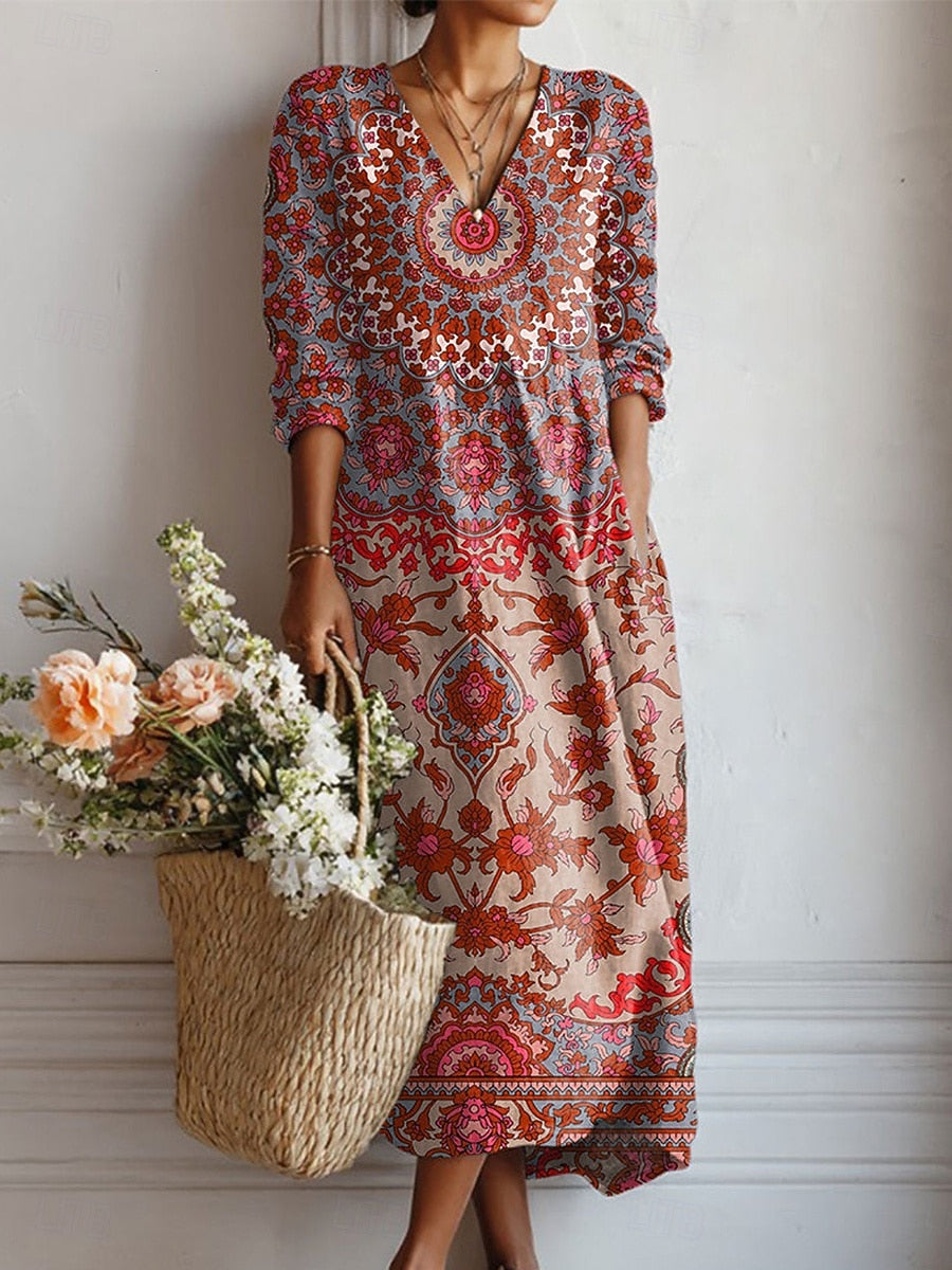 Esra | Everyday Comfort Dress - Red Medallion