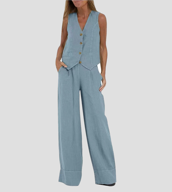 Aira™ - Buttoned Vest &amp; Wide-Leg Trousers Set