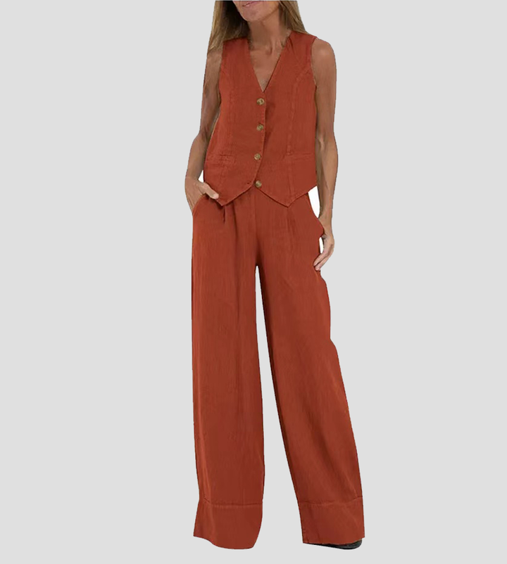 Aira™ - Buttoned Vest &amp; Wide-Leg Trousers Set