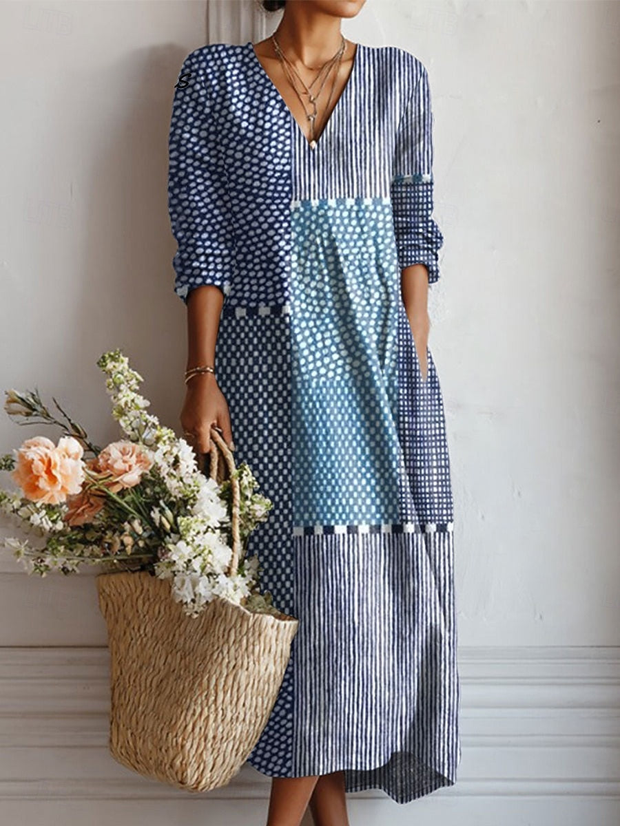Esra | Everyday Comfort Dress - Blue Patchwork
